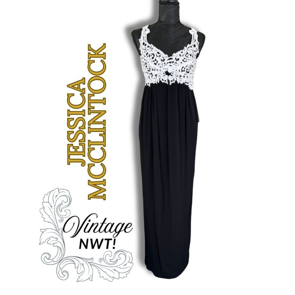 Jessica McClintock Vintage Black Gown Lace &Pearls Empire waist Deadstock 6